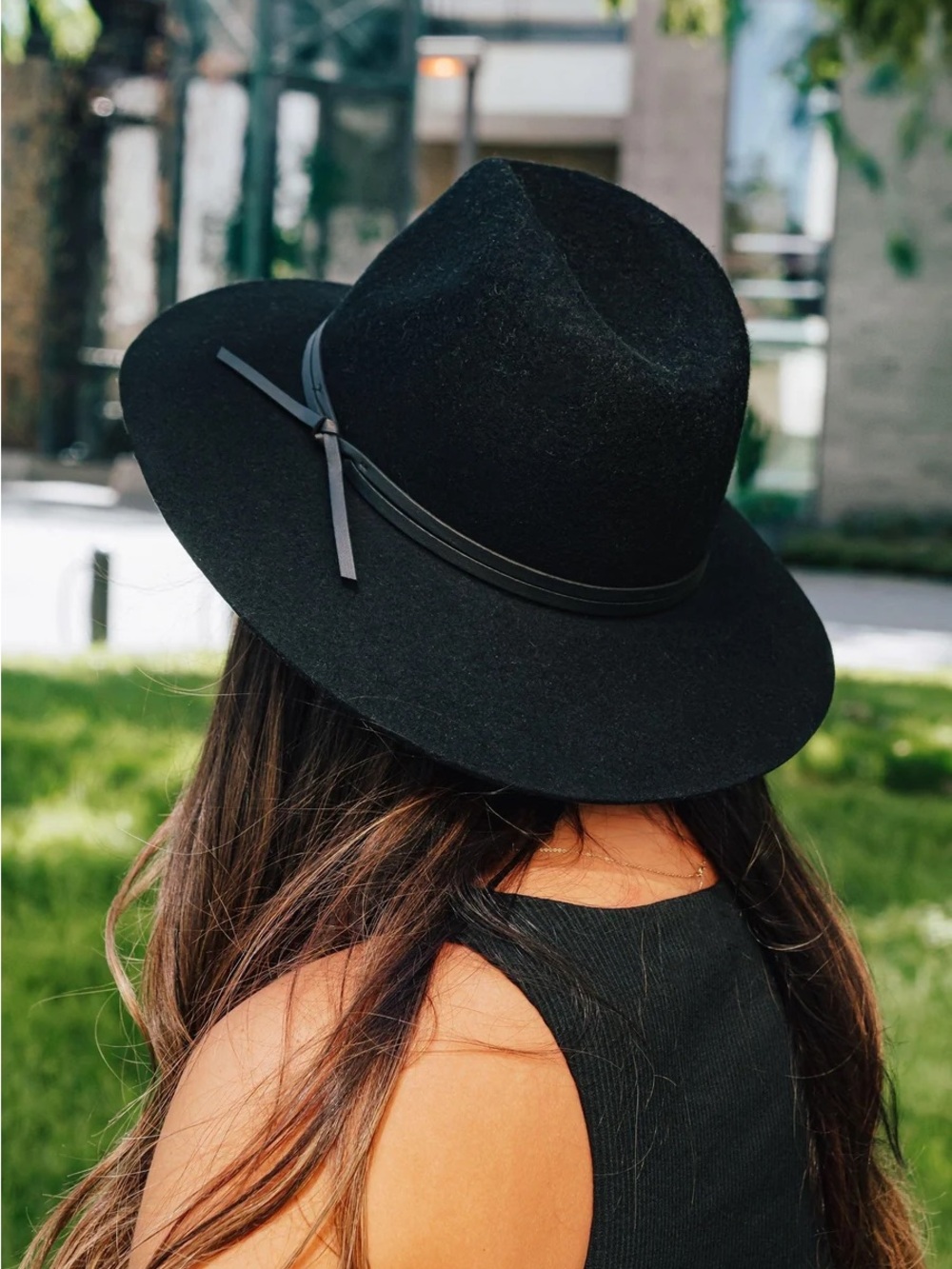 Black Women's Wool Fedora Hat - Classic Wide Brim